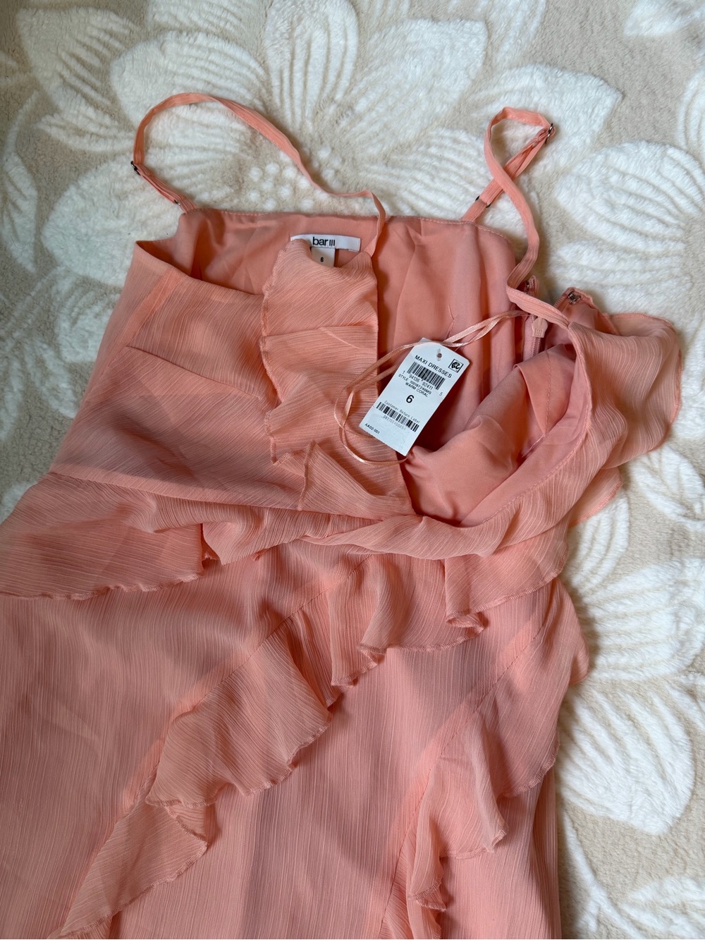 Bar III Coral-Peach Ruffle Slip Dress